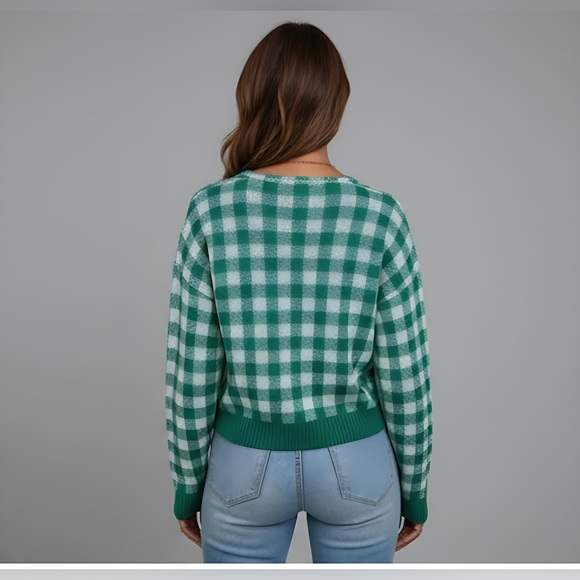 Gingham Button Up Crop Cardigan - Picture 4 of 6